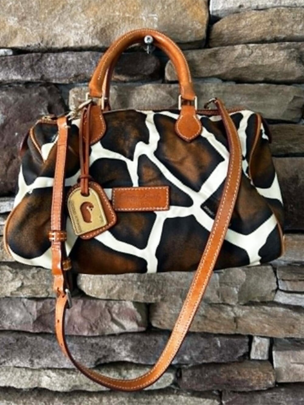 Dooney & Bourke Brown and Cream Giraffe-Print Satchel